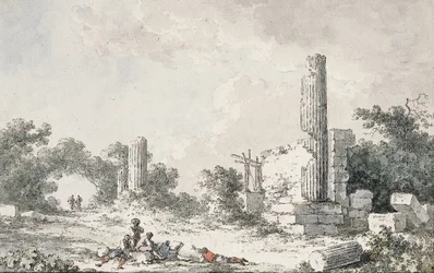 Ruinerne af Castor og Pollux-templet, Agrigento, med kunstnere, der tegner
