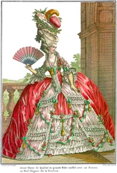 Fransk hofkjole med brede tasker, 1778.