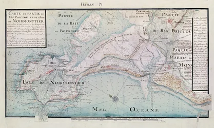 Atlas 131 H.fol 71 Kort over en del af Bas-Poitou og Ile de Noirmoutier, 1703 (pen, blæk og wc på papir)