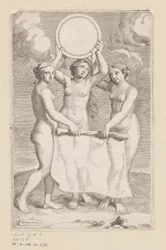 Tre Gracer med en medaljon Titelside for: Balthazar de Vias, Charitum libri tres, 1660