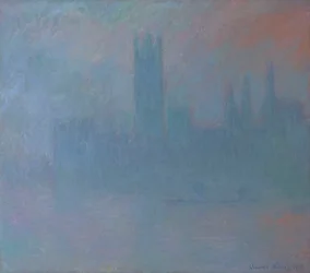 Houses of Parliament i tågen 1903 (Olie på lærred)