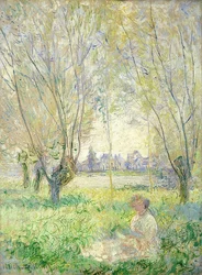 Siddende kvinde blandt piletræer. 1880