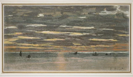 Solnedgang til søs, 1865-1870 (pastel på brunfarvet papir)