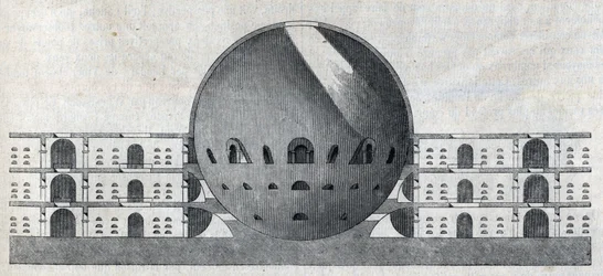 Tværsnit af en kirkegårdsplan for byen Chaux af Claude Nicolas Ledoux (1736-1806)