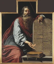 Moses og de ti bud - Moses med de ti bud, af Claude Vignon (1593-1670). Olie på lærred. Størrelse: 160x131,5cm. Nationalmuseum Stockholm