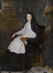 Tysk: Maria Anna von Österreich, Gemahlin König Philipps IV von Spanien, als Witwe Mariana af Østrig, gemalinde til kong Philip IV af Spanien, som enke