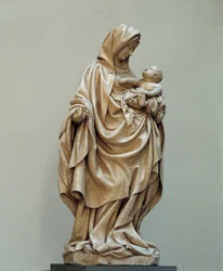 Jomfru med druestatue tilskrevet Claus de Werve (1380-1439) fra Claus Sluters skole. 15. århundrede. Auxonne-kirken (Cote d