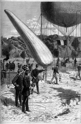 Militære aerostater: telefoniske oplevelser i etableringen af Meudon. Gravering af Claverie i "" Le Monde Illustré"" nr. 1331 af 30. september