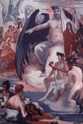 Jupiters forsvar for at redde trojanerne eller grækerne. Illustration af Clement Gontier (1876-1918) til Homeres "Iliaden" (Omero). Paris, Henri Laurens