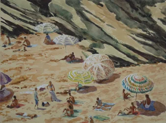 Strand, klipper og parasoller