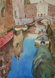 Rio Dei Frari, Vintersol, 2019 (akvarel)