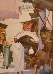 Souk des teinturiers, Marrakech, 2001 (akvarel)