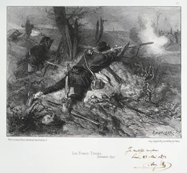 Fransk-preussisk krig 1870-1871: Franske riffelskytter. Fra en serie litografier af Clement August Andrieux om Gardes Nationales.