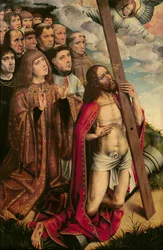 Kristus formidleren med Filip den smukke (1478-1506) og hans følge, venstre panel fra en altertavle (se også 223221)