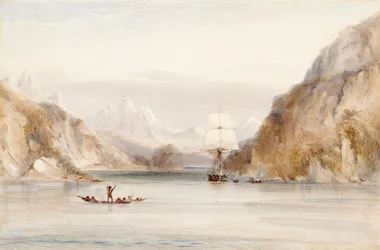 Beagle i Murray Narrow, Tierra del Fuego (akvarel på papir)
