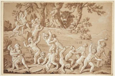 En stor gruppe Putti kastede sig ud i rædsel ved ankomsten af en tyr
