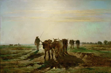 Boeufs se rendant au travail - kvæg på vej til arbejde, morgen. 1855 ...