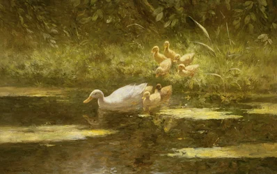 And med ællinger på flodbredden (olie på lærred)