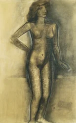 Stående nøgen; Nu Debout - Standing Nude, ca. 1945 (kul og pastel på papir)