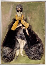 Kvinde med grøn baggrund Akvarel af Constantin Guys (1805-1892) Paris fra det 19. århundrede, Musee Carnavalet