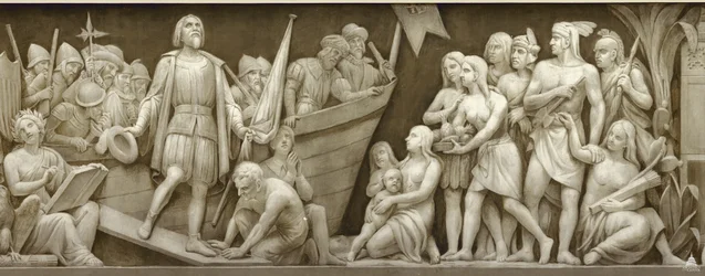 Landing af Christopher Columbus Frisen i rotunden i United States Capitol, 1860-1873