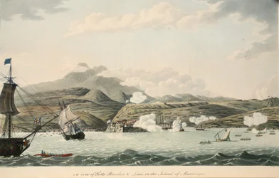S.W. udsigt over Forts Bourbon og Louis på øen Martinique, illustration fra 