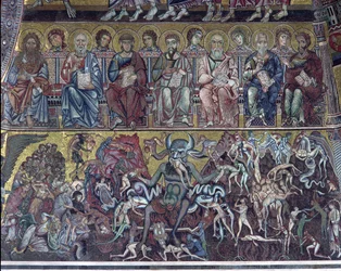 Helvede, detalje af den sidste dom fra hvælvingen over apsis, mosaik fra 1225