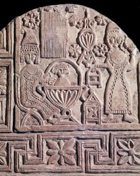 Jesus vasket af to sygeplejersker (relief af stele, 6. århundrede)