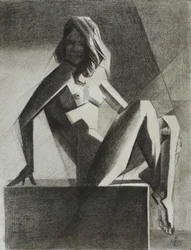 Siddende geometrisk nøgenfigur