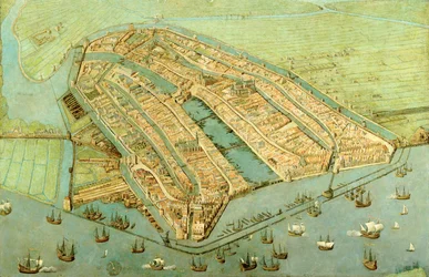 Udsigt over Amsterdam i fugleperspektiv