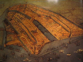 Udsigt over Amsterdam i fugleperspektiv