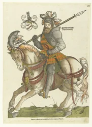 Portræt af Maarten van Rossum til hest Martin de Rosse Siegneur de Peroyen (titel på objekt)
