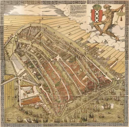 Det store kort over Amsterdam i 1544 af Kornelis Antoniszoon ... der hører til den femte del af Amsterdams historie / af J. Ter Gouw, fotograferet efter den originale...