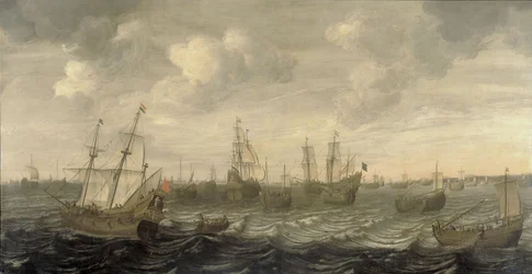 Den hollandske sildeflåde ved fiskepladserne (olie på lærred)