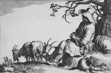 Pastoral med gedehyrde og geder, fra serien Sixteen Peasant Subjects, 1600-tallet.