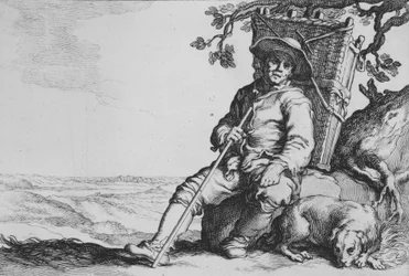 Rejsende med hund, fra serien Sixteen Peasant Subjects, 1600-tallet.