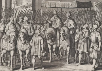 Plade 3: Charles V kronet kejser ind i Rom med paven, fra Charl...s triumfer, 1614.