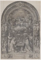Jomfruens kroning med Sankt Laurentius, Sankt Paulus, Sankt Peter og Sankt Sixtus, 1576.