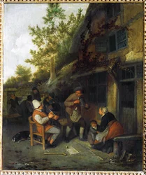 Bønder foran et værtshus (maleri på egetræ)