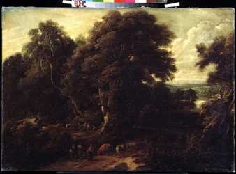 ""Landskab af Flandern med flok køer"" Maleri af Constantinus Cornelis Huysmans (1648-1727) Pushkin Museum, Moskva