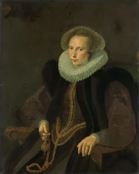Hollandsk: Griete Jacobsdr van Rhijn (1585-1652). Hustru til Jacob Cornelisz Banjaert, kaldet van Neck Portræt af Griete Jacobsdr van Rhijn (1585-1652). Hustru til Jacob Cornelisz Banjaert, kaldet van Neck