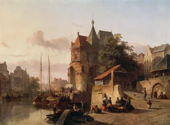 Hollandsk scene: Befæstede bygninger på bredden af en kanal