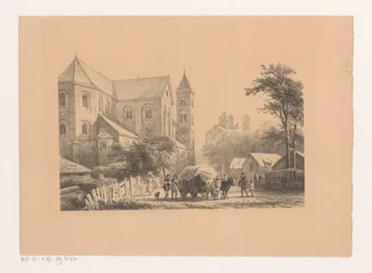 Kvæg med vogn foran kirken fra det 11. århundrede Sankt Peters Kirke