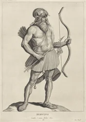 Herulian Herulus (titel på objekt) Oude hier woonachtige volken (serietitel) Peplus eller goterne, vandalerne, schwaberne, heruli, gepiderne, markomannerne og de gamle firedobbelte billeder fra de antikke monumenter og Marcus Zuerius Boxhornius museum (ser