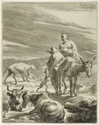 En mor og et svøbt barn rider på et æsel, planche 4 fra Fire landskaber