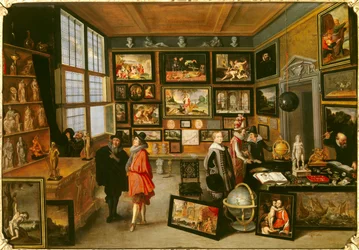 Amatørpraksisen kaldet Gallery of Art Objects. De blev også kaldt kuriositeternes kontorer. Maleri af Cornelis de Baellieur (1607-1671). 1637. Dim 0,51 x 0,74 m. Dijon, Museum of Fine Arts