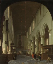 Interiør af Oude Kerk i Delft fra koret mod portalen