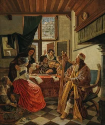 Musikskabende virksomhed i et interiør, 1670
