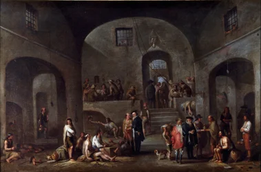 De syv værker af korporal misericorde: "" fangernes besøg"" Maleri af Cornelis De Wael (1592-1667) (ec.flam) Gener, samling Banco di Chiavari