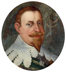 Gustave II Adolf (1594-1632), kendt som Nordens Store eller Nordens Løve, konge af Sverige - Maleri af Cornelius Arendtz (1590-1655), olie på lærred (26x23,5 cm)